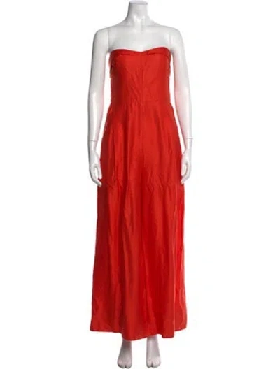 Pre-owned Farm Rio Linen Strapless Jumpsuit In Orange
