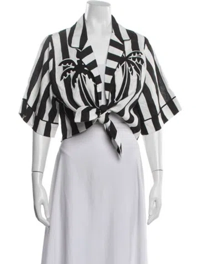 Pre-owned Farm Rio Linen Striped Jacket In White