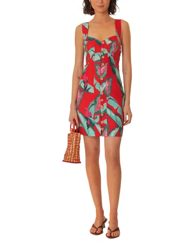 Farm Rio Linen Summer Foliage Mini Dress In Red