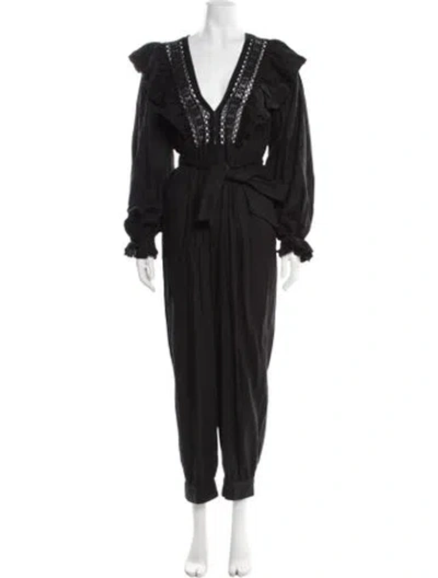 Pre-owned Farm Rio Linen V-neck Jumpsuit In Black