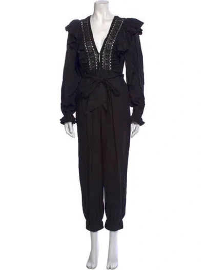 Pre-owned Farm Rio Linen V-neck Jumpsuit In Black