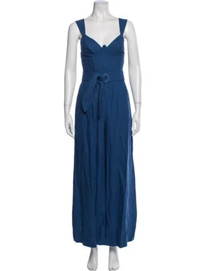 Pre-owned Farm Rio Linen V-neck Jumpsuit In Blue
