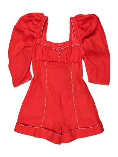 Pre-owned Farm Rio Linen V-neck Jumpsuit In Orange