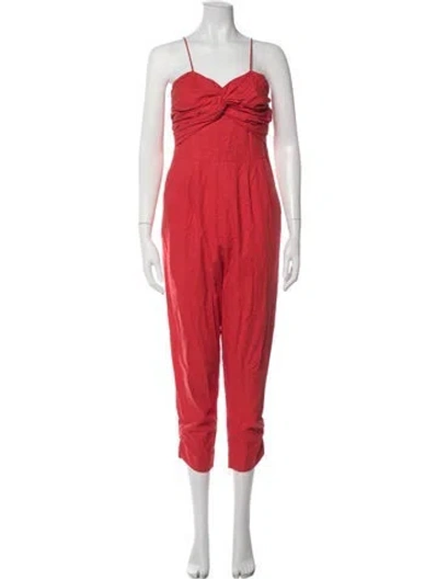 Pre-owned Farm Rio Linen V-neck Jumpsuit In Red