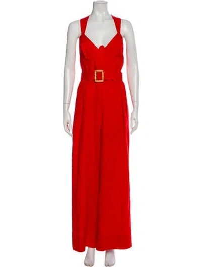 Pre-owned Farm Rio Linen V-neck Jumpsuit W/ Tags In Red