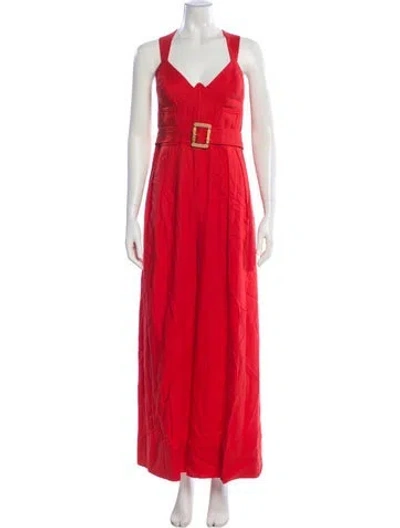 Pre-owned Farm Rio Linen V-neck Jumpsuit W/ Tags In Red