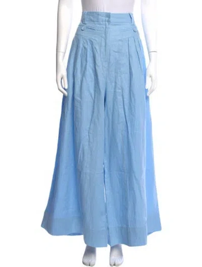 Pre-owned Farm Rio Linen Wide Leg Pants In Blue