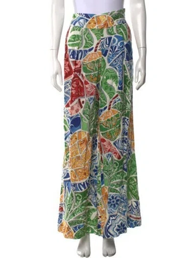 Pre-owned Farm Rio Linen Wide Leg Pants In Blue