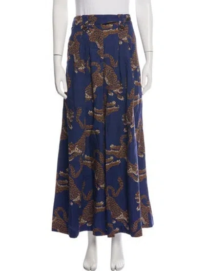 Pre-owned Farm Rio Linen Wide Leg Pants In Blue