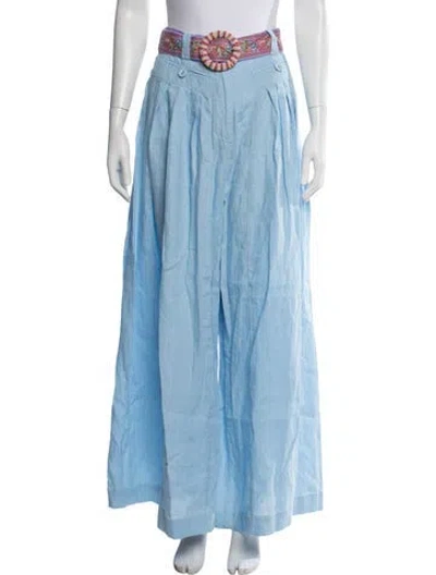 Pre-owned Farm Rio Linen Wide Leg Pants In Blue