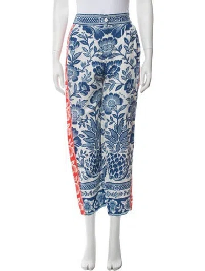 Pre-owned Farm Rio Linen Wide Leg Pants In Blue/red/white