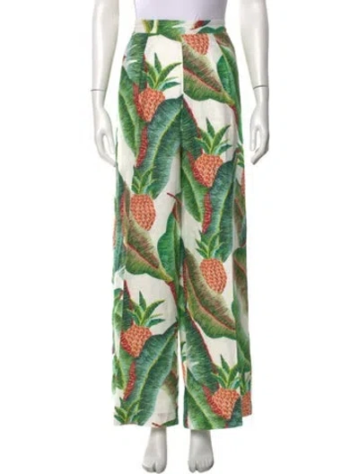 Pre-owned Farm Rio Linen Wide Leg Pants In Green