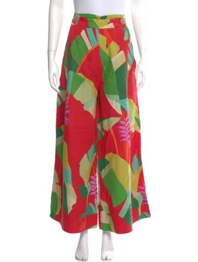 Pre-owned Farm Rio Linen Wide Leg Pants In Multi