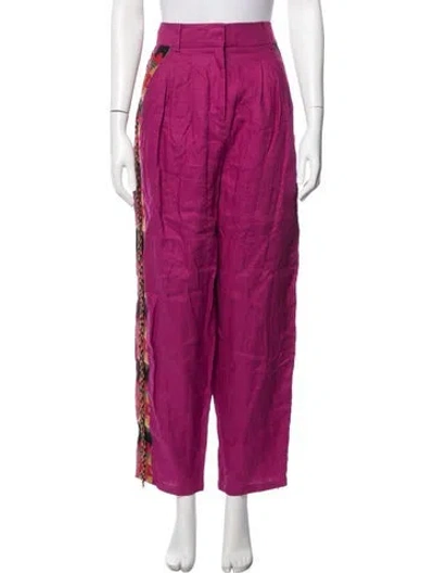Pre-owned Farm Rio Linen Wide Leg Pants In Pink