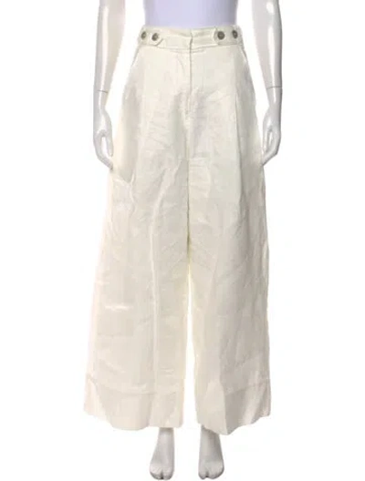 Pre-owned Farm Rio Linen Wide Leg Pants In White