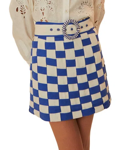 Farm Rio Linen-blend Bicolor Interweaving Mini Skirt In Blue