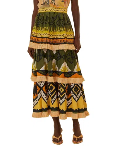 Farm Rio Linen-blend Creation Midi Skirt In Green