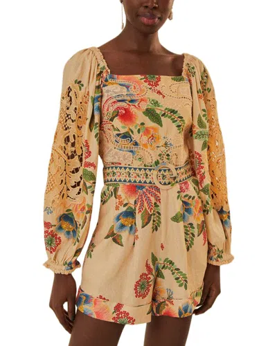 Farm Rio Linen-blend Delicate Garden Romper In Animal Print
