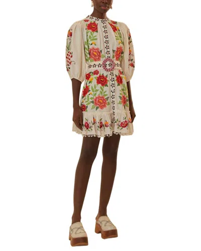 Farm Rio Linen-blend Embroidered Carmina Floral Mini Dress In Multi