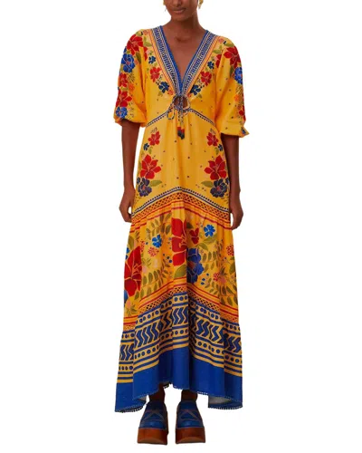 Farm Rio Linen-blend Floral Yard Maxi Dress In Orange