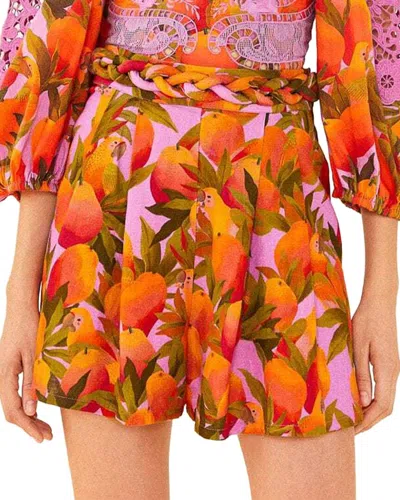 Farm Rio Linen-blend Mango Macaws Shorts In Orange