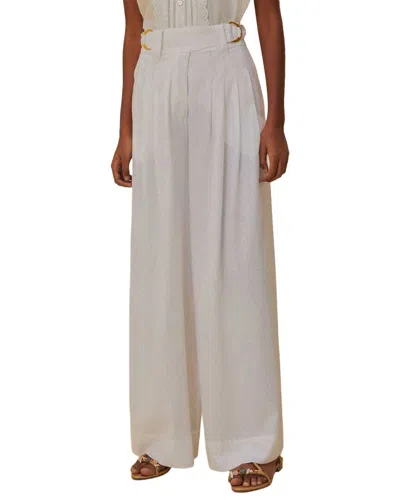 Farm Rio Linen-blend Off-white Linen Low Waist Pants
