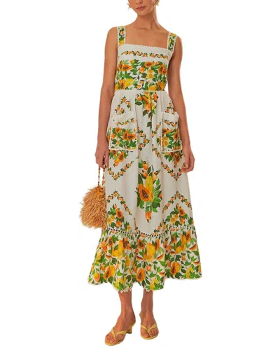 Farm Rio Linen-blend Papaya Salad Scarf Off-white Maxi Dress In Multi
