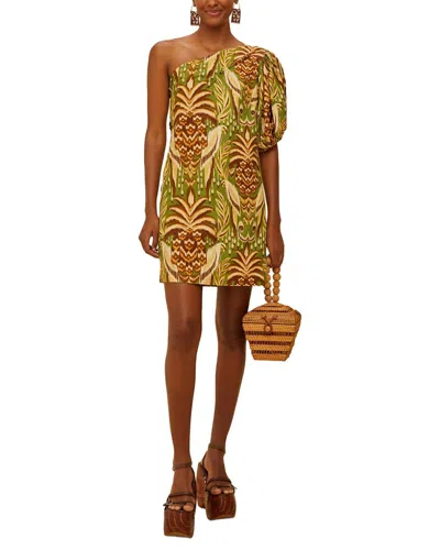 Farm Rio Linen-blend Pineapple Tapestry Green One Shoulder Top
