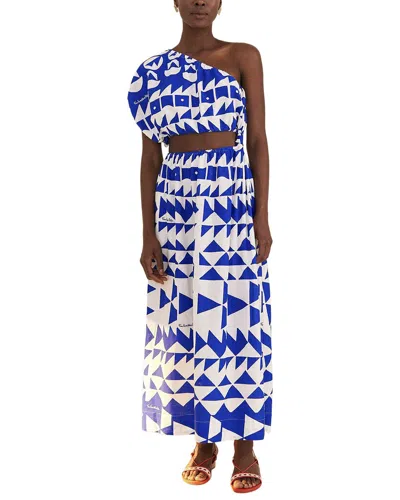 Farm Rio Linen-blend Pitta Tiles Off-white One Shoulder Maxi Dress In Multi