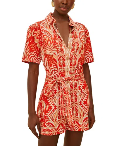 Farm Rio Linen-blend Tropical Tapestry Romper In Orange