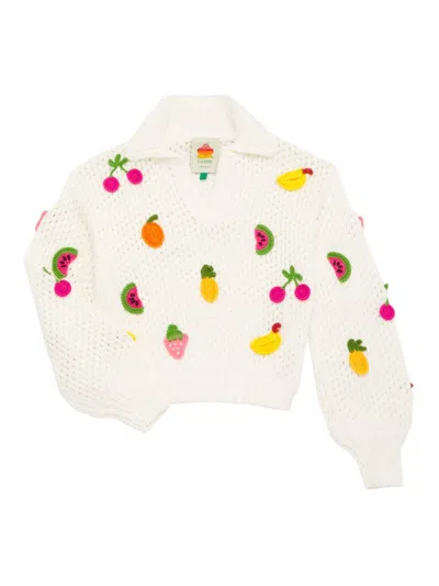 Farm Rio Girls' Crochet Fruit Sweater - Little Kid, Big Kid In Off-white