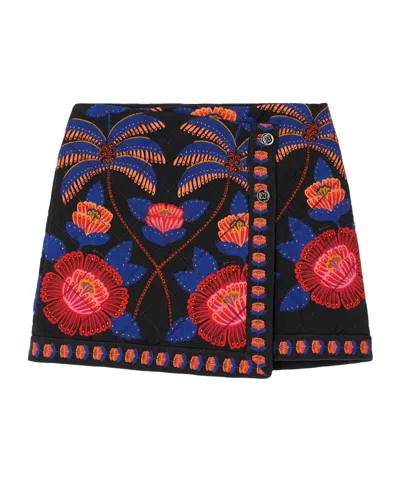 Farm Rio Living Bloom Floral-print Cotton-twill Mini Wrap Skirt In Multi