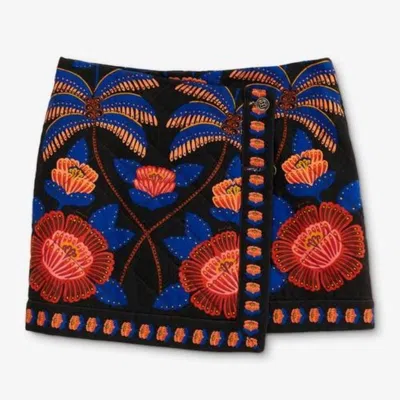 Farm Rio Printed Quilted Denim Mini Wrap Skirt In Multi