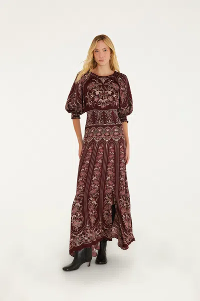 Farm Rio Maxi Floral-print Puff-sleeve Dress In Brown
