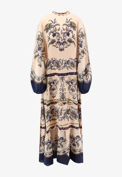 Farm Rio Liz Puff-sleeved Floral Maxi Dress In Pink