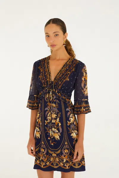 Farm Rio Liz Ruffled Short Sleeve Mini Dress In Multi