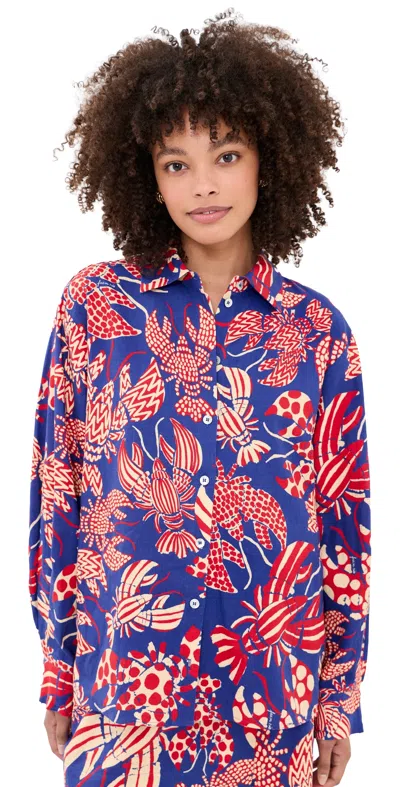 Farm Rio Lobster Button Down Shirt Red/blue In Multi