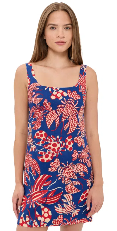 Farm Rio Lobster Linen Mini Dress Red/blue In Animal Print
