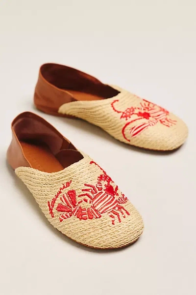 Farm Rio Lobster Raffia Flats In White