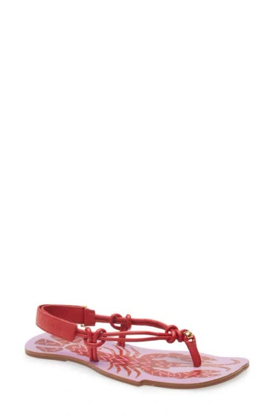 Farm Rio Lobster Knotted-strap Sandals In Red
