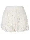 Farm Rio Seashell Embroidered Eyelet Cotton Shorts In White