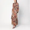 Farm Rio Long Dress With Cream-colored Print In Brown