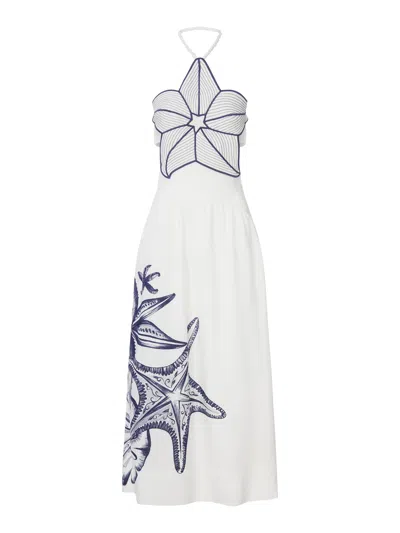 Farm Rio Coast Stars Maxi Dress Coast Stars Off-white In Multi