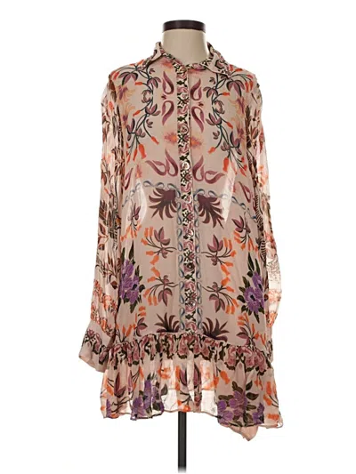 Pre-owned Farm Rio Long Sleeve Blouse In Brown