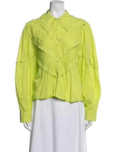 Pre-owned Farm Rio Long Sleeve Blouse In Green