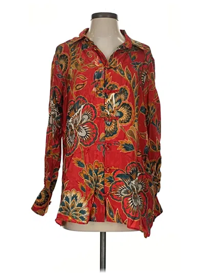 Pre-owned Farm Rio Long Sleeve Blouse In Red