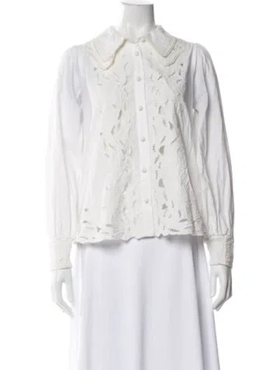 Pre-owned Farm Rio Long Sleeve Blouse In White
