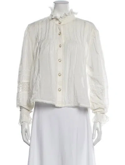 Pre-owned Farm Rio Long Sleeve Blouse In White