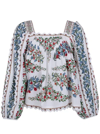 Farm Rio Long Sleeve Blouse In White