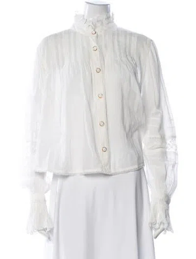 Pre-owned Farm Rio Long Sleeve Blouse In White
